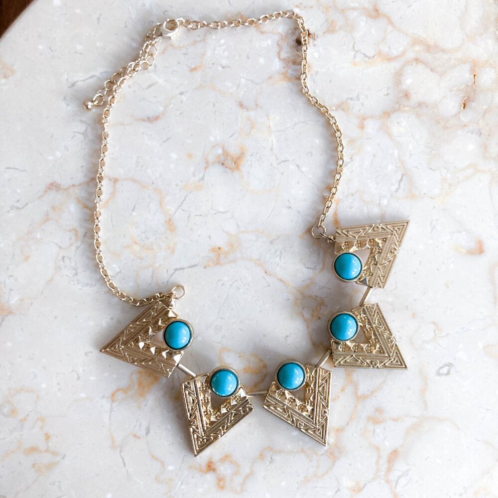 Gold and Turquoise Geometric Necklace